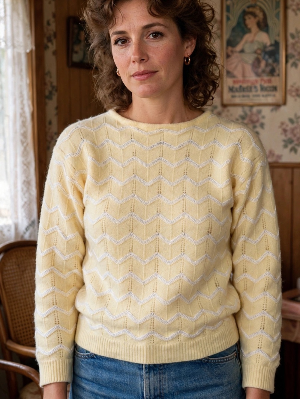 Rino Rossi Cream Chevron Knit Sweater – Lambswool Blend, Size M, Vintage